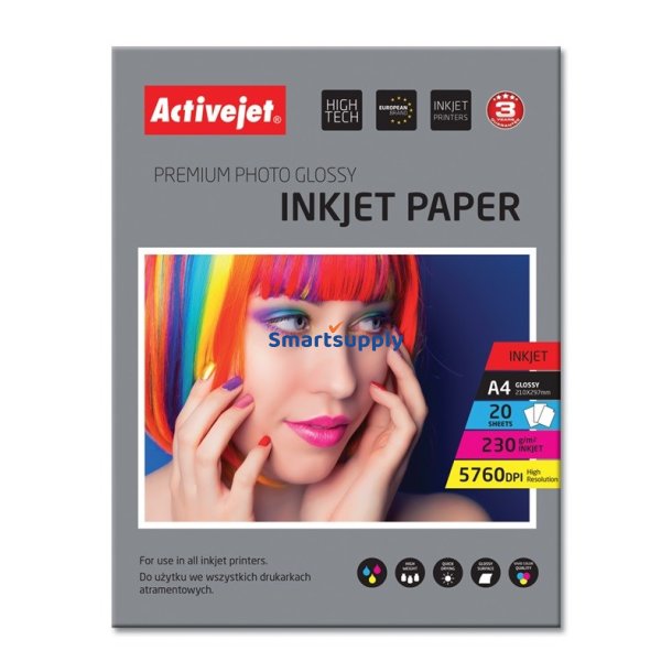 Activejet Ap4-230G20 Blankt Fotopapir Til Blkprintere, A4, 20 Stk