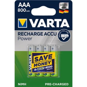 VARTA HR03 AAA Recharge Accu Power 800 mAh 56703 Genopladning Accu 4 stk Grn