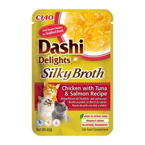 INABA CAT Dashi Delights Silky Broth Kylling med Tun og Laks - godbid til katte - 40g