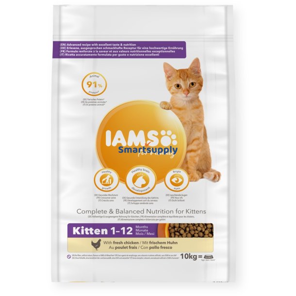 Iams For Vitality Kitten Frisk Kylling - Trfoder Til Kat - 10 Kg