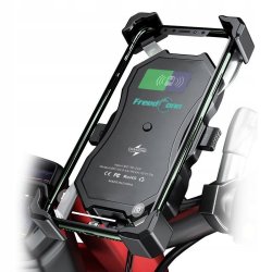 MOTORCYKEL TELEFONHOLDER FREEDCONN MC1W MED INDUKTIV OPLADER + BM2R FASTGRELSE AF HOVEDRR