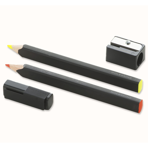 Moleskine s�t 2 x blyanter/highlighters + blyantspidser 