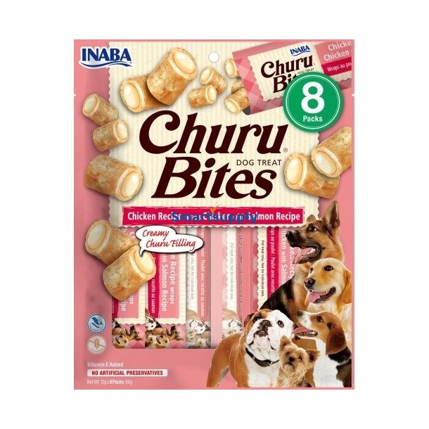 Inaba Churu Bites Kylling Med Lakseopskrift - Hundegodbid - 8X12g