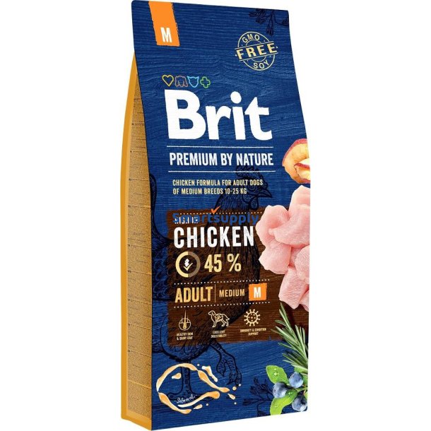 BRIT Premium by Nature Medium Chicken - trfoder til hunde - 15 kg