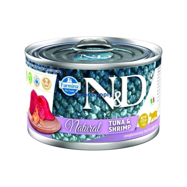 Farmina N &amp; D Cat Natural Tun &amp; Rejer - Vdfoder Til Katte - 140 G