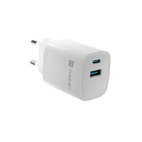 NATEC RIBERA GAN OPLADER 1X USB-A + 1X USB-C 30W HVID