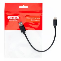 Unitek USB Kabel Usb-A  Usb-C 25Cm, Y-C480bk