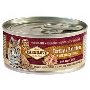 CARNILOVE Cat Kalkun & Rensdyr Hvid Muskelkd  vdfoder til katte  100 g