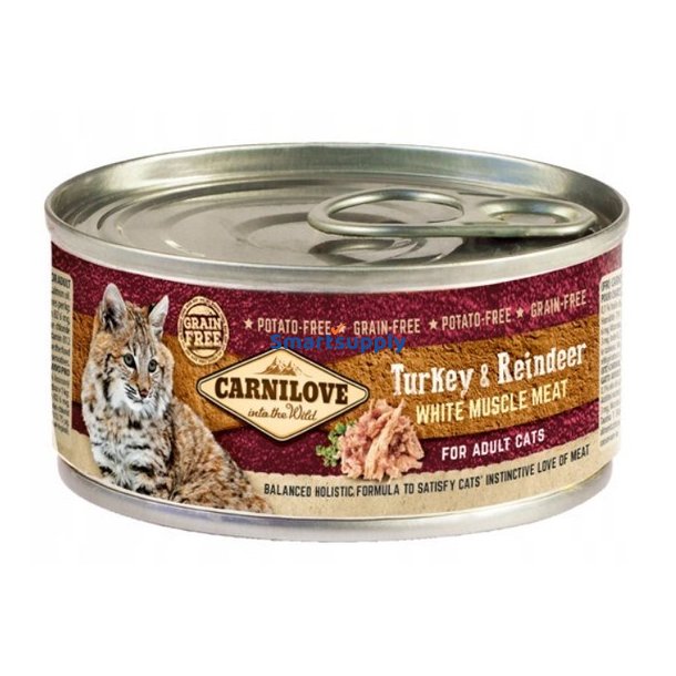 CARNILOVE Cat Kalkun & Rensdyr Hvid Muskelkd  vdfoder til katte  100 g