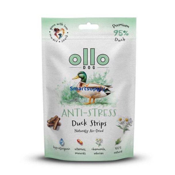 OLLO Air-Dried Anti-Stress Duck strips - godbid til hund - 80g