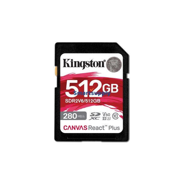 Kingston Technology 512 GB Canvas React Plus SDXC UHS-II 280R/150W U3 V60 til fuld HD/4K