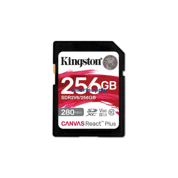 Kingston Technology 256 GB Canvas React Plus SDXC UHS-II 280R/150W U3 V60 til fuld HD/4K