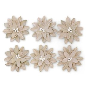 Beige dahlia papirblomster selvklbende 3cm, 6 stk.