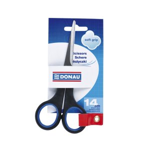 Billig saks med softgrip ergonomisk bl og sort 14 cm