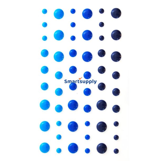 Bl selvklbende prikker - mix strrelser og farver 4-7mm, 54 stk.