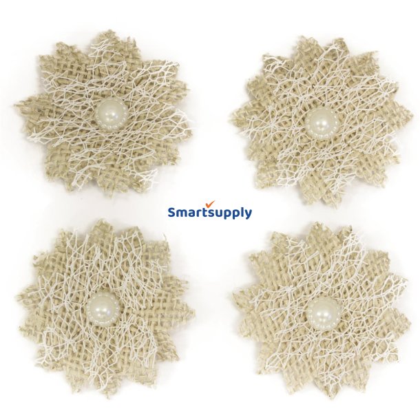 Blonde stofblomster m. perler selvklbende 3cm, 4 stk.