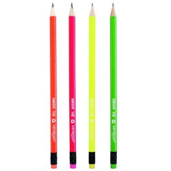 Blyanter med viskelder trekantede HB neon - 48 stk