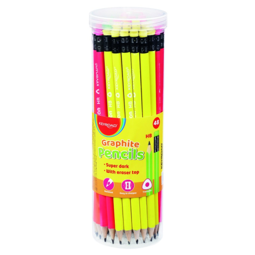 Blyanter med viskel�der trekantede HB neon - 48 stk