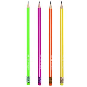 Blyanter med viskelder trekantede HB neon - 12 stk