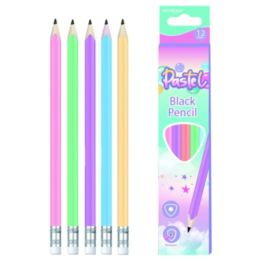 Blyanter med viskel�der trekantede HB pastel - 12 stk
