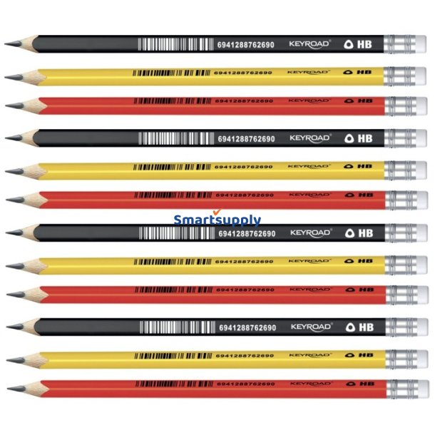 Blyanter med viskelder trekantede HB mix farver - 12 stk