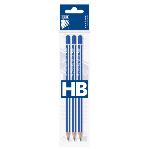Blyanter med oph�ng trekantede HB bl�/hvid - 3 stk