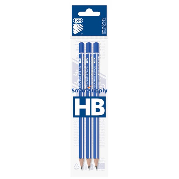 Blyanter med ophng trekantede HB bl/hvid - 3 stk