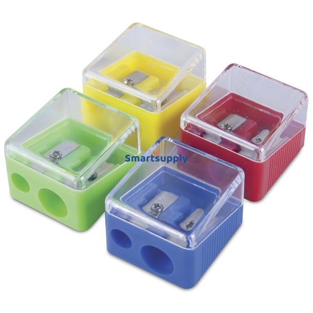 Blyantspidser dobbelt hul firkantet assorterede farver - 1 stk