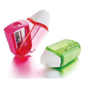 Blyantspidser m. viskelder mix farver blisterpakke - 1 stk