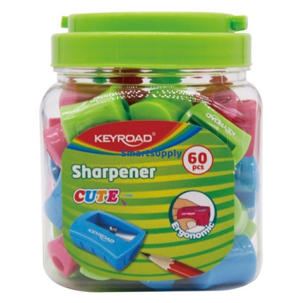 Blyantspidser plastik mix farver ergonomisk - 60 stk