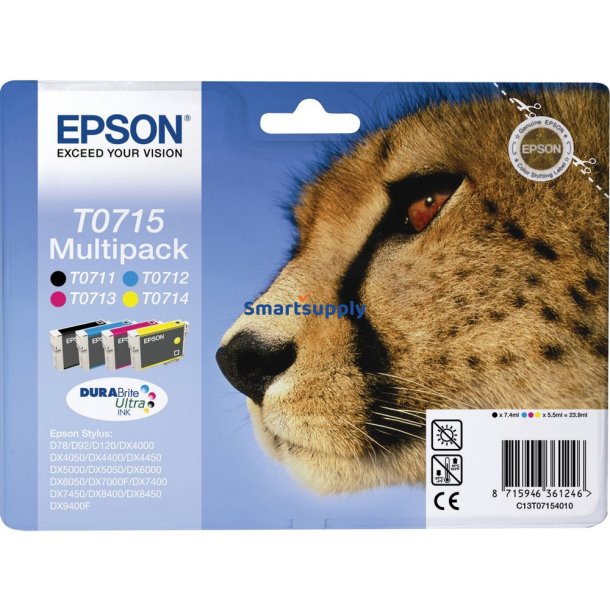Epson T0715 multipack 4 stk BCMY blkpatroner original