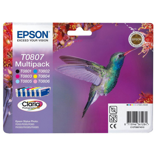 Epson T0807 B/C/M/Y/LC/LM 6 stk bl�kpatroner original