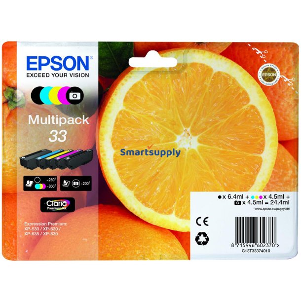 Epson 33 B/B/C/M/Y 5 stk bl�kpatroner original