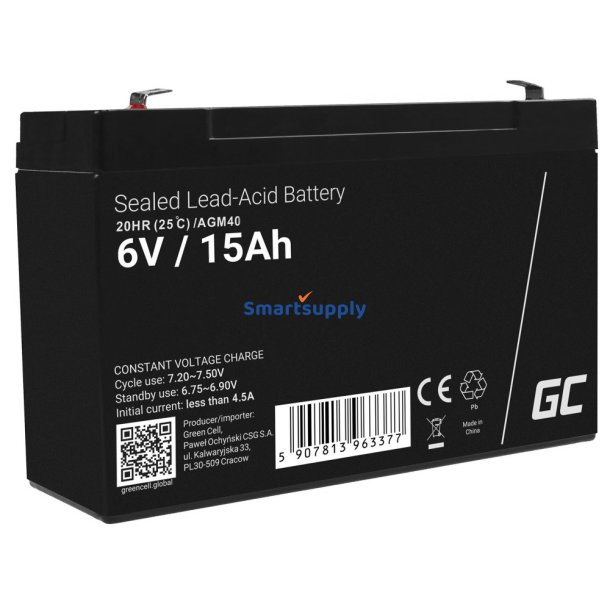 Green Cell Agm40 Ups Batteri Forseglet Blysyre (Vrla) 6V 15 Ah