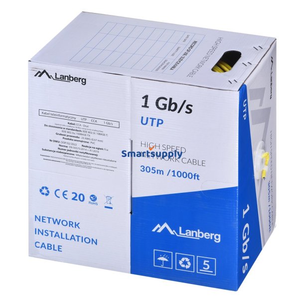 LANBERG UTP-KABEL 1 GB/S 305 M LEDNING CCA GUL