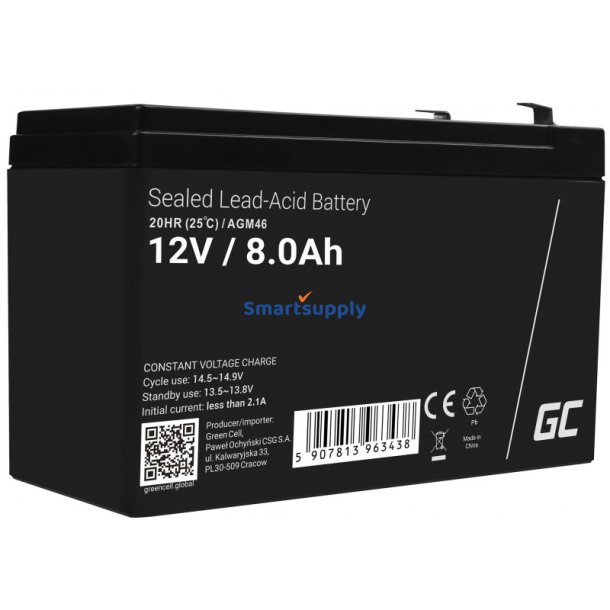 Green Cell Agm46 Industrielt Genopladeligt Batteri Forseglet Blysyre (Vrla) 8000 mAh 12 V