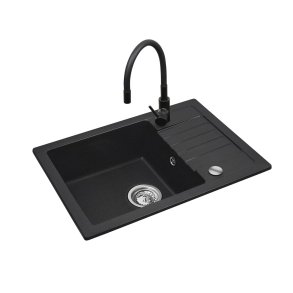 Sort vaskest med flexi-armatur - MAIDSINKS BALI vask (62x44) 1B1D sort + Flessi Black Edition armatur