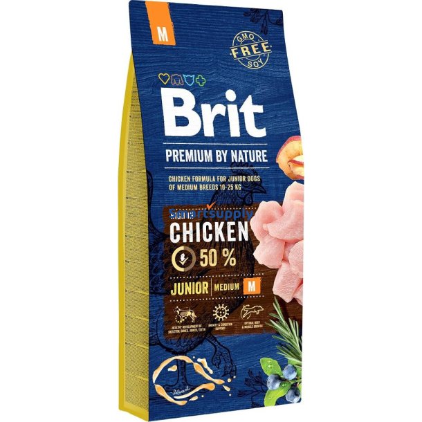 Brit Premium By Nature Junior Medium Kylling - Trfoder Til Hunde - 15 Kg