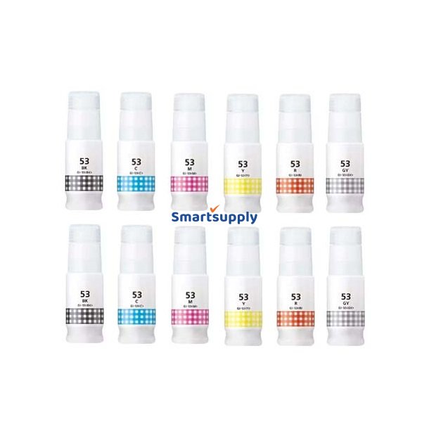 Canon GI-53 B/C/M/Y/GY/R bl�krefill 12 stk kompatibel