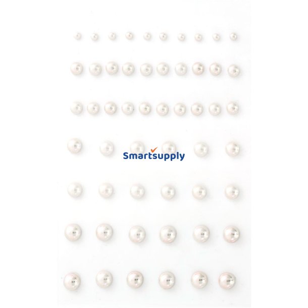 Creme perler - mix strrelser - selvklbende bagside 3-7mm, 54 stk.