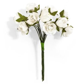 Creme roser blomster bundt med formbar stilk 9cm, 12 stk.