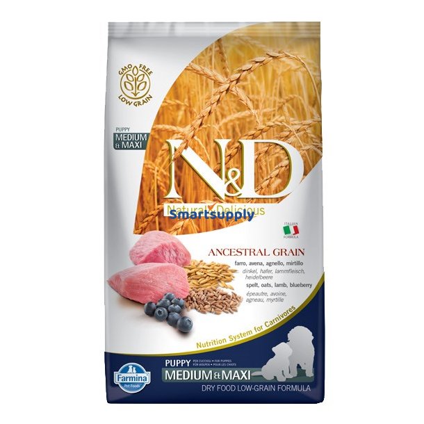 Farmina N &amp; D Ancestral Grain Puppy Medium &amp; Maxi Lam - Trfoder Til Hunde - 12 Kg