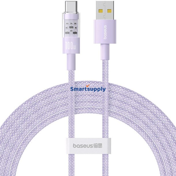 Baseus Gem Usb-A Til Usb-C Hurtigopladningskabel 2 M 100 W Lilla