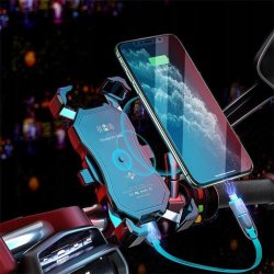 MOTORCYKEL TELEFONHOLDER FREEDCONN MC1W MED INDUKTIV OPLADER + BM2R FASTGRELSE AF HOVEDRR