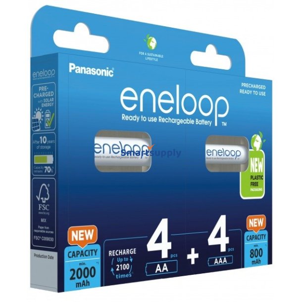 Genopladelige Batterier Panasonic Eneloop 4X Aa 2000 mAh + 4X Aaa 800 mAh 8 Stk