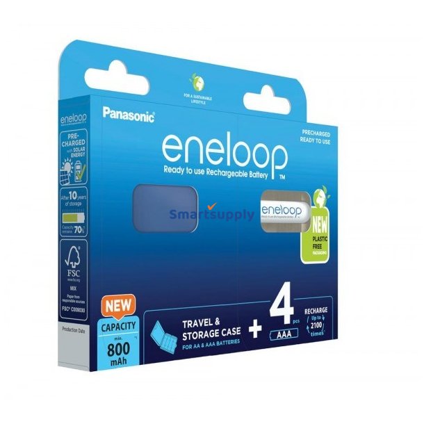 Genopladelige Batterier Panasonic Eneloop Aaa 800 mAh 4 Stk + Etui (Bk-4Mcde/4Cp+Case)