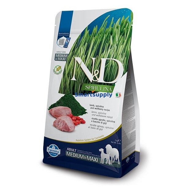 Farmina N &amp; D Spirulina Lam Voksen Med/Maxi - Trfoder Til Hunde - 7 Kg