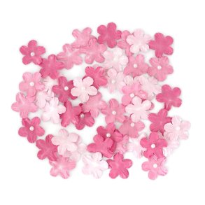 Dekoration papirblomster m. perler - pink 50 stk