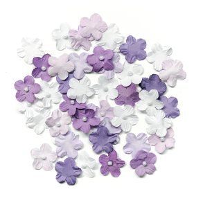 Dekoration papirblomster m. perler - lavendel 50 stk