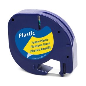 Dymo 91202 LetraTag tape sort p� gul 12mm x 4m kompatibel